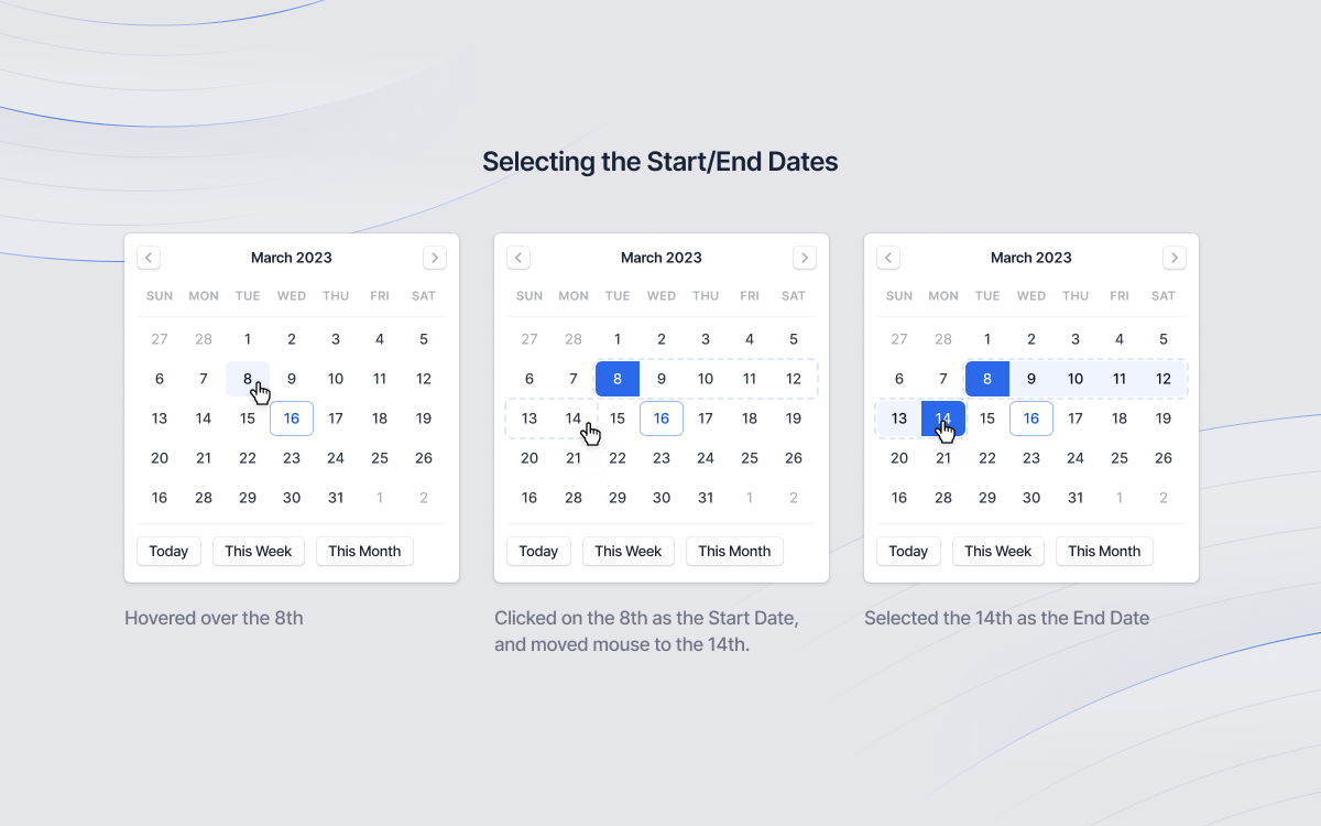 Date Picker — Select start/end dates
