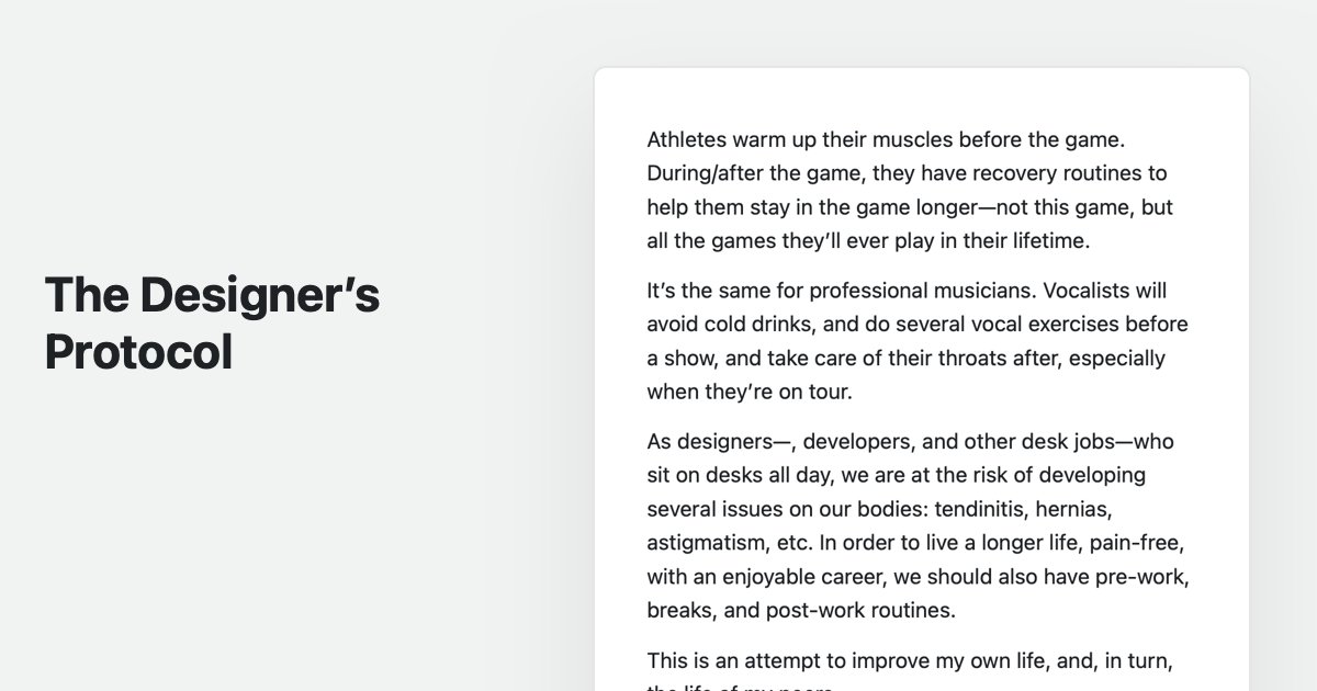 The Designer’s Health Protocol